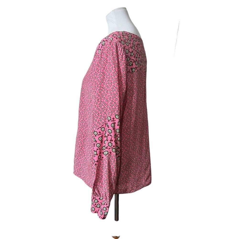 Boden US 12 UK 16 Shirt Pink White Green Floral Long Sleeve Button Up Top V-Neck - Picture 3 of 7